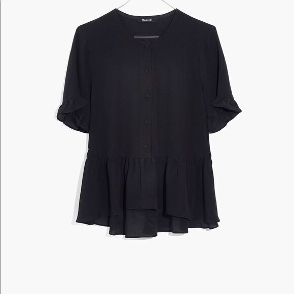 Madewell Studio Silk Ruffle-Hem Black size S - Picture 4 of 10
